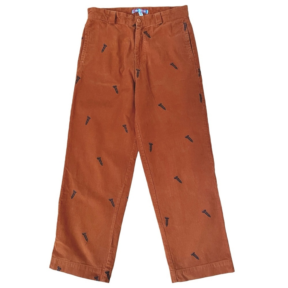 Urban Outfitter Mens Corduroy Pants with Embroidered Screws, Orange Baggy, Sz 30